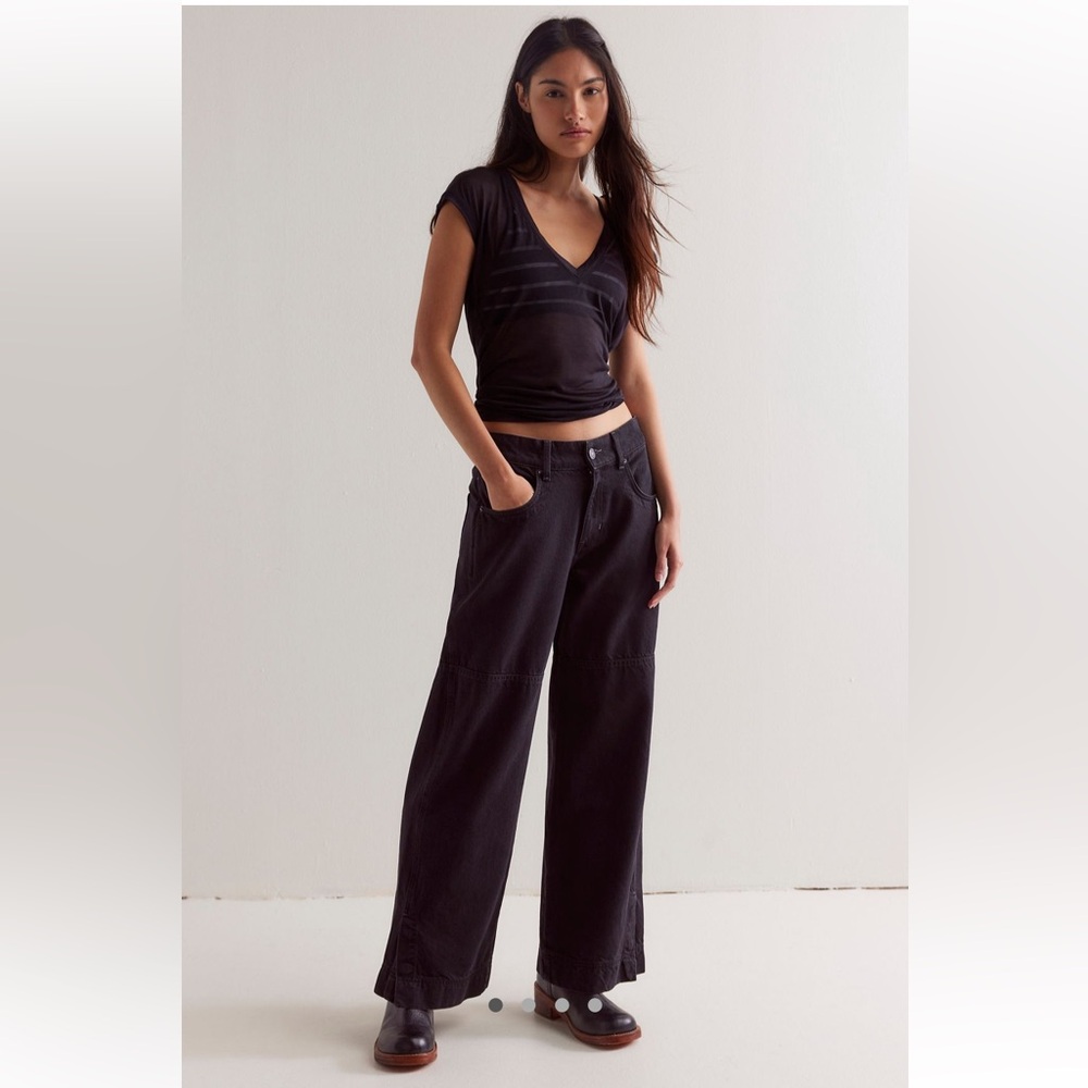 Free People Black Flare Wide Leg Jeans